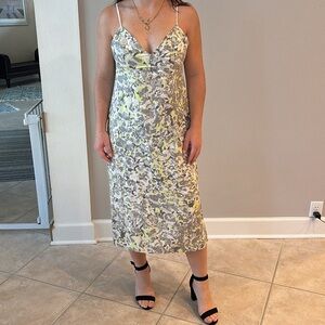 Splendid Green, Yellow and White Slip Midi Dress for Weddings